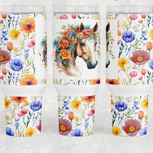 Floral Horse 40 Oz Insulated Tumbler