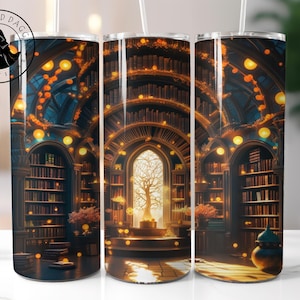 Enchanted Library Tumbler: Insulated Stainless Steel Book Lover Gift