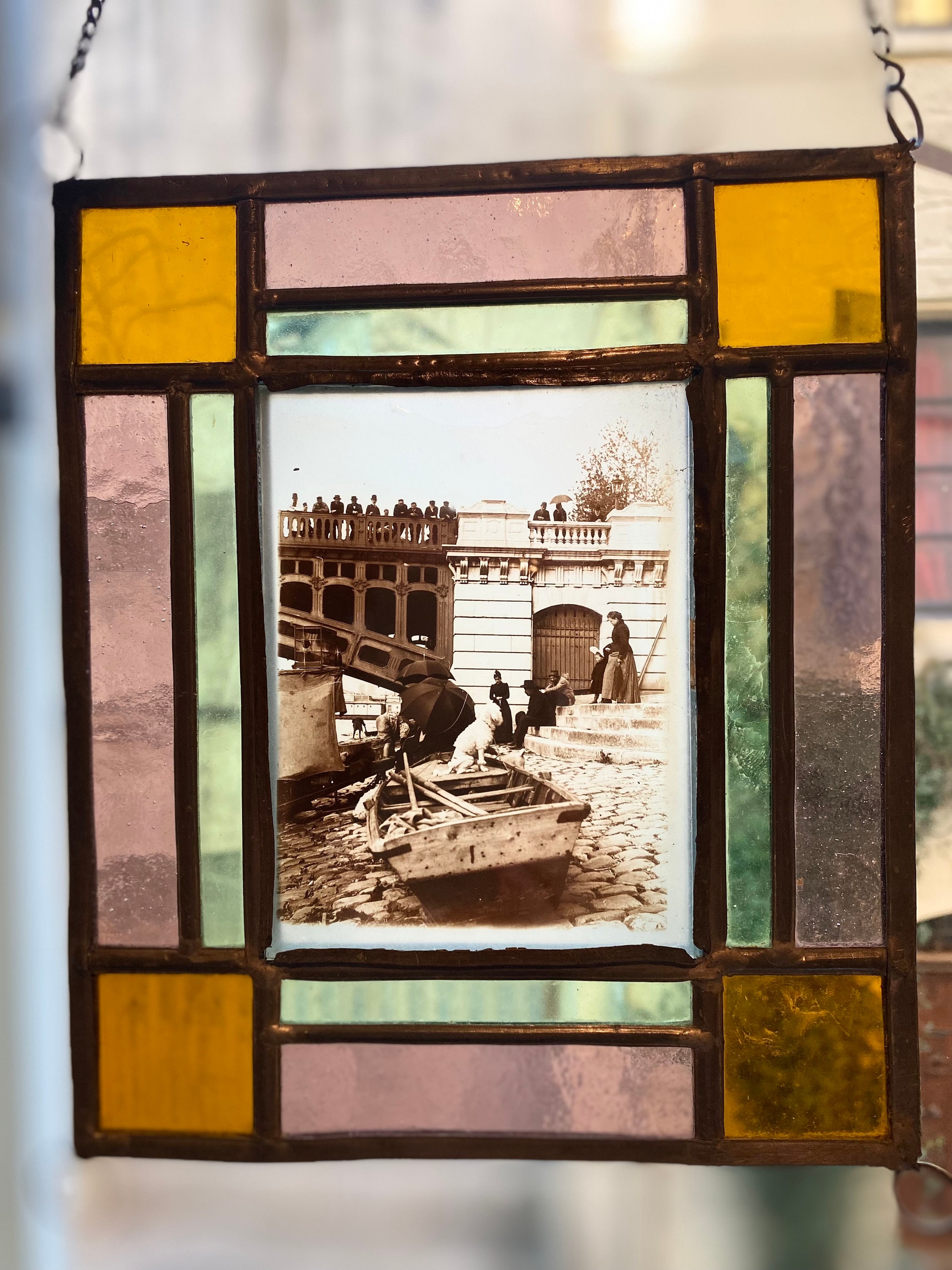 Photo Vintage Paris - Plaque de Verre Encadrement Type Vitrail 1875 Studio Decoration Vintage Design