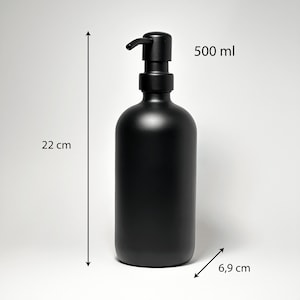 Seifenspender aus Glas in mattem Schwarz all black edition Spenderflasche mit wasserfestem Label Apothekerflasche Bild 7