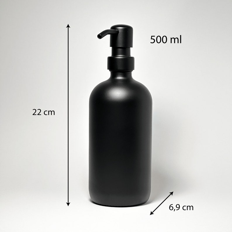 Seifenspender aus Glas in mattem Schwarz all black edition Spenderflasche mit wasserfestem Label Apothekerflasche Bild 7