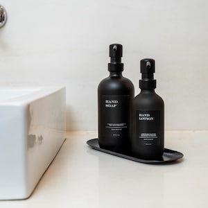 Distributeur de savon en verre noir mat édition all black flacon distributeur avec étiquette étanche flacon pharmacien image 3