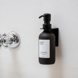 Glass soap dispenser in matt black - dispenser bottle with label - apothecary bottle