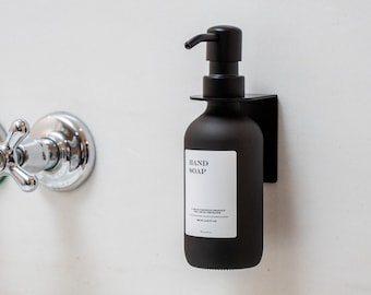 Glass soap dispenser in matt black - dispenser bottle with label - apothecary bottle
