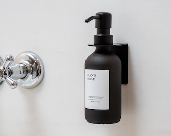 Soap dispenser made of glass in matt black - dispenser bottle with label - pharmacist bottle