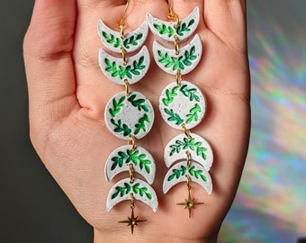 Brincos de lua | Brincos com fases da lua | Brincos inspirados na natureza | Brincos de folhas | Brincos hippie | Brincos boho | Brincos marcantes | Brincos longos