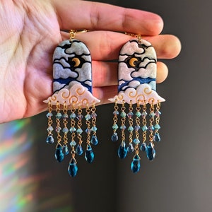 Rainy clouds | Cloud earrings | Moon earrings