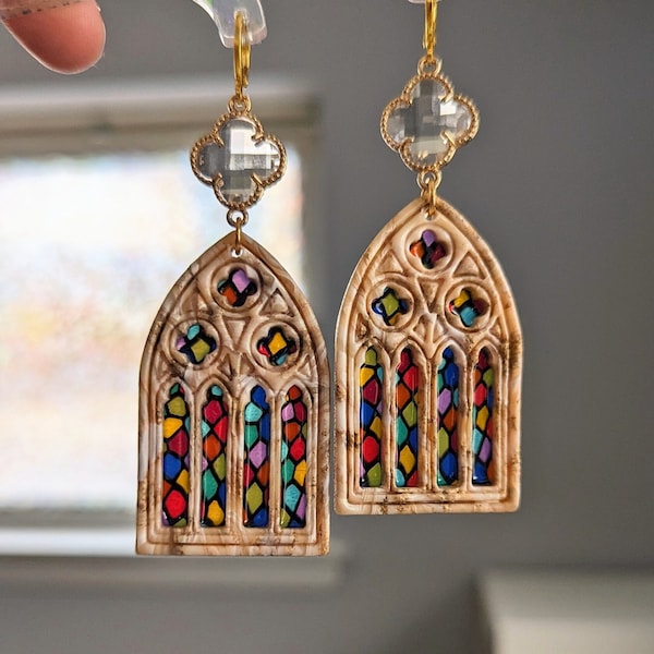 Gothic windows | Vitrail earrings | Faux stained glass windows | Translucent earrings | Polymer clay earrings