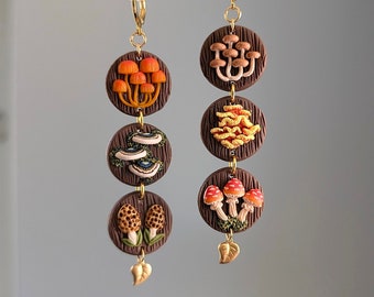 Placas de micologia | Joias de cogumelos | Brincos de fungos | Joias estilo cottagecore