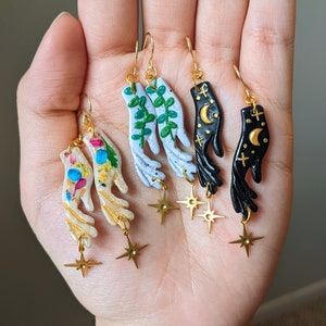 Magic hands | Fairycore jewelry | Cottagecore jewelry| Boho earrings | Flower earrings | Moon earrings| Mystic earrings |Hand earrings