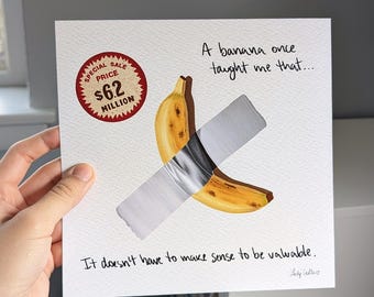 Impressão artística de banana colada com fita adesiva (20x20 cm)