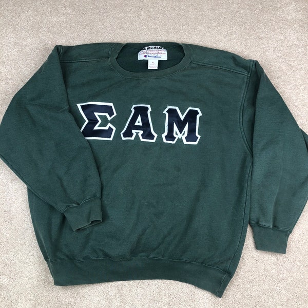 Vintage 90s Green Champion Crewneck /  Sweatshirt / pullover / Made In USA / Embroidered / EAM /