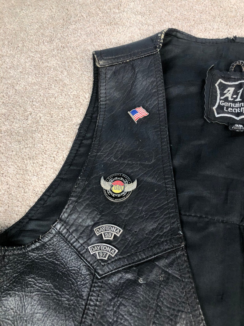 Vintage 90s A1 Genuine Leather Biker Vest / Pins / Patches / Etsy