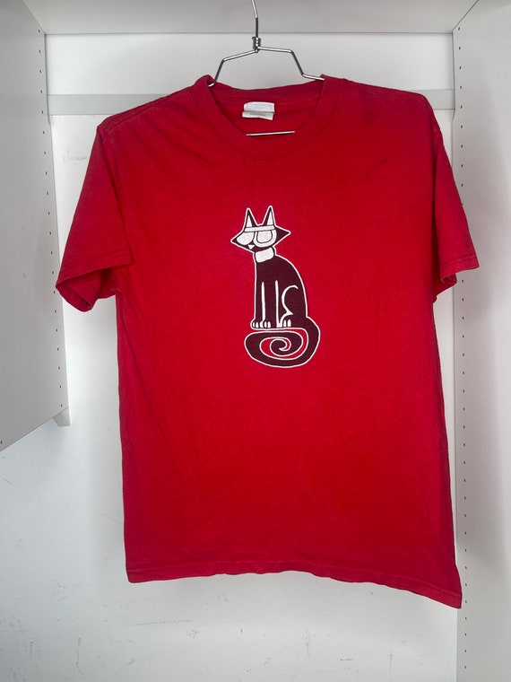 Vintage Jazz Cat Illustration Drawing Red TShirt / Y… Gem