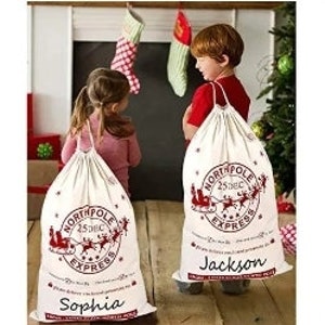 Santa Sack Bags, Personalized XLarge Christmas Santa Sack with Drawstring, 36" X 23" Inch Personalized Reusable Xmas Present Storage Bag