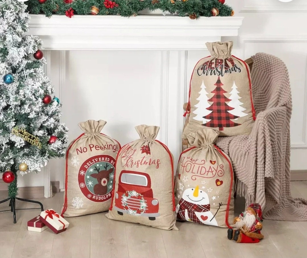 Sacs cadeaux de Noël en toile de jute avec cordon de serrage pour cadeaux  de vacances Motif chauve-souris Gris : : Autres
