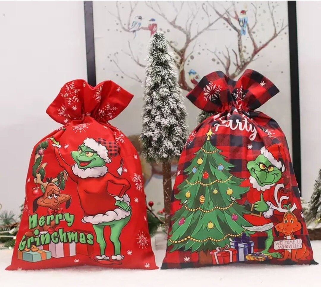 SANTA Grinch Sack Bags, Unbelievably Soft, Large Christmas Cloth Bag