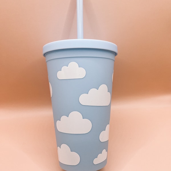 Periwinkle Light Blue Cloud Water Coffee Tea Tumbler with straw and lid