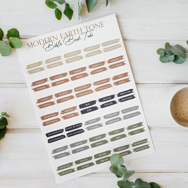 Fall Color Bible Book Tabs, Earth Tone, Modern (PRINT READY) | Script Font | Box Font | Gift Idea | Bible Stationary