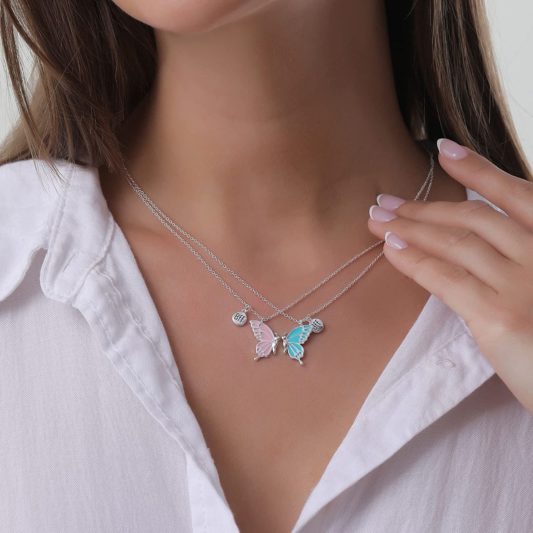 Stainless Steel Best Friends Necklace, Friendship Butterfly Pendant