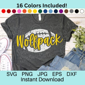 Wolfpack Football SVG | Wolfpack Football PNG | shirt | Grunge Weathered | 16 PNG Colors | Cricut | Digital Download svg png dxf eps jpg