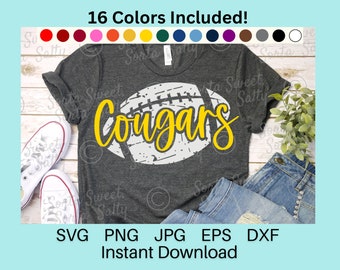 Cougars Football SVG | Cougars PNG SVG | Grunge weathered | Team Coach Parent Shirt Art | Cricut Digital Download svg png dxf eps jpg