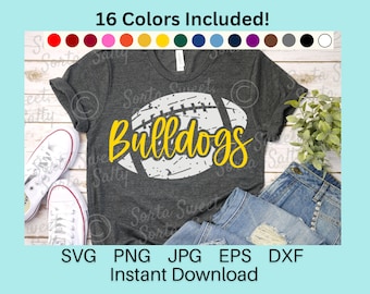 Bulldog Football SVG | Bulldog Football PNG | Grunge weathered | 16 PNG Colors Coach Parent Shirt | Cricut Download svg png dxf eps jpg