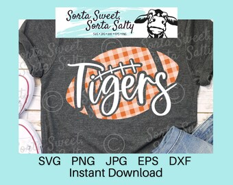 Tigers Plaid Football SVG | Tigers PNG | Tigers shirt | Orange | Tigers Plaid Shirt Art | Cricut Digital Download svg png dxf eps jpg