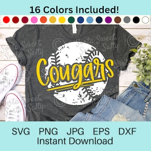 Cougars Baseball SVG | Cougars Baseball PNG | 16 Team Colors | Grunge Weathered | Cricut | Digital Download svg png dxf eps jpg