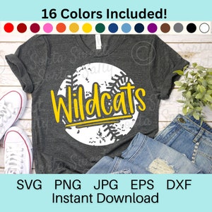 Wildcats Baseball SVG | Wildcats Baseball PNG | 16 Team Colors | Weathered Grunge | shirt art | Cricut | Digital svg png dxf eps jpg