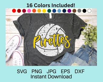 Pirettes Volleyball SVG | Pirettes SVG | Pirettes shirt | Grunge | 16 Colors in PNG format | Cricut | Digital Download svg png dxf eps jpg