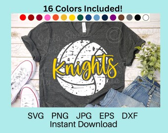 Knights Volleyball SVG | Knights Volleyball PNG | 16 Team Colors Grunge Weathered | Shirt Art| Cricut | Digital Download svg png dxf eps jpg