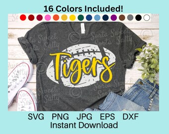 Tigers Football SVG | Tigers SVG | Grunge weathered | 16 PNG Colors | Team Coach Parent Shirt | Cricut Digital Download svg png dxf eps jpg