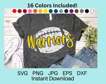 Warriors Football SVG | Warriors Football PNG | Grunge weathered | 16 PNG Colors Team Coach Parent Shirt Art | Cricut svg png dxf eps jpg