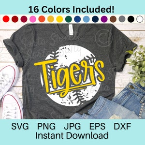 Tigers Baseball SVG | Tigers Baseball PNG | 16 Team Colors | Weathered Grunge | shirt art | Cricut | Digital Download svg png dxf eps jpg