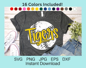 Tigers Baseball SVG | Tigers Baseball PNG | 16 Team Colors | Weathered Grunge | shirt art | Cricut | Digital Download svg png dxf eps jpg