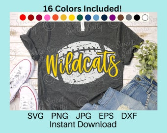 Wildcats Football SVG | Wildcats Football PNG | Grunge weathered | 16 PNG Colors | Team Coach Parent Shirt | Cricut svg png dxf eps jpg