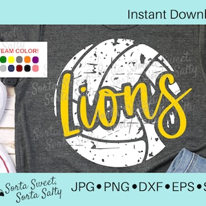 Lions Volleyball SVG |  Lions SVG | Lions shirt | Youth Volleyball | Grunge | School Spirit | Cricut | Digital Download svg png dxf eps jpg