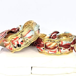 Silk Scarf Wrap Adjustable Cuff Bracelet Multi Color Pattern Coquette Style Statement Bangle
