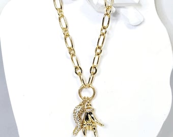 CZ Diamond Italian Horn Mano Cornuto Hand Multi Charm Protection Layered Necklace Spiritual Good Luck Cornicello Amulet Gift Ideas For Her