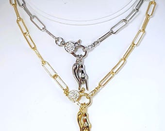Italian Horn Mano Cornuto Hand Protection Amulet Charm Necklace Handmade Paperclip Chain Spiritual Good Luck Talisman Jewelry Gift For Her