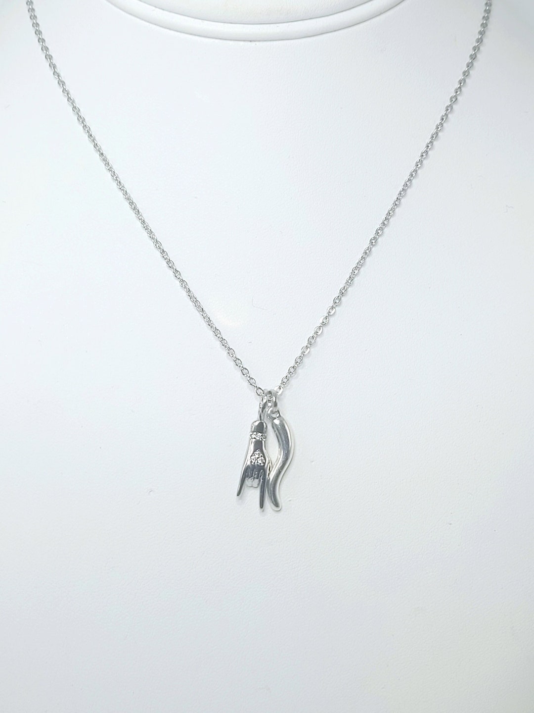 Italian Cornicello Horn Pepper and Mano Cornuto Hand With Cubic