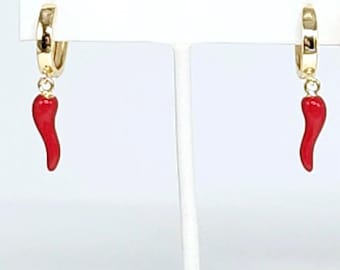 Italian Horn Dainty Gold Hoop Earrings Good Luck Charm Colorful Enamel Cornicello For Protection Handmade Spiritual Gift For Her