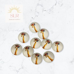 12 mm Girafe avec couronne de fleurs cabochons ronds en verre, lot de 10 bijoux à faire soi-même