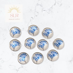12 mm Fleurs ForgetMeNot sur fond blanc Cabochon en verre rond, 10 bijoux à faire soi-même