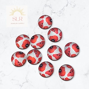 10mm / 12mm Volkstrauertag Mohnblume auf weißem Hintergrund Runde Glas Cabochons DIY Schmuck Set von 10