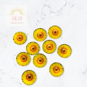 Lot de 10 cabochons ronds en verre jaune tournesol, 12 mm