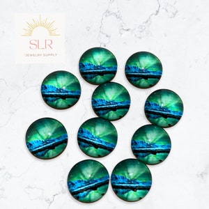 10mm/12mm Aurora Borealis with Mountains Round Glass Cabochons DIY Jewelry Set of 10