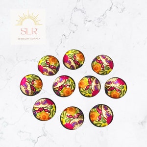 Ensemble de 10 bijoux à faire soi-même cabochon rond en verre floral coloré motif cachemire, 12 mm