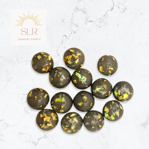 10mm/12mm Grey with Gold Foil Fleck Round Resin Flatback Cabochons DIY Jewelry Set of 10